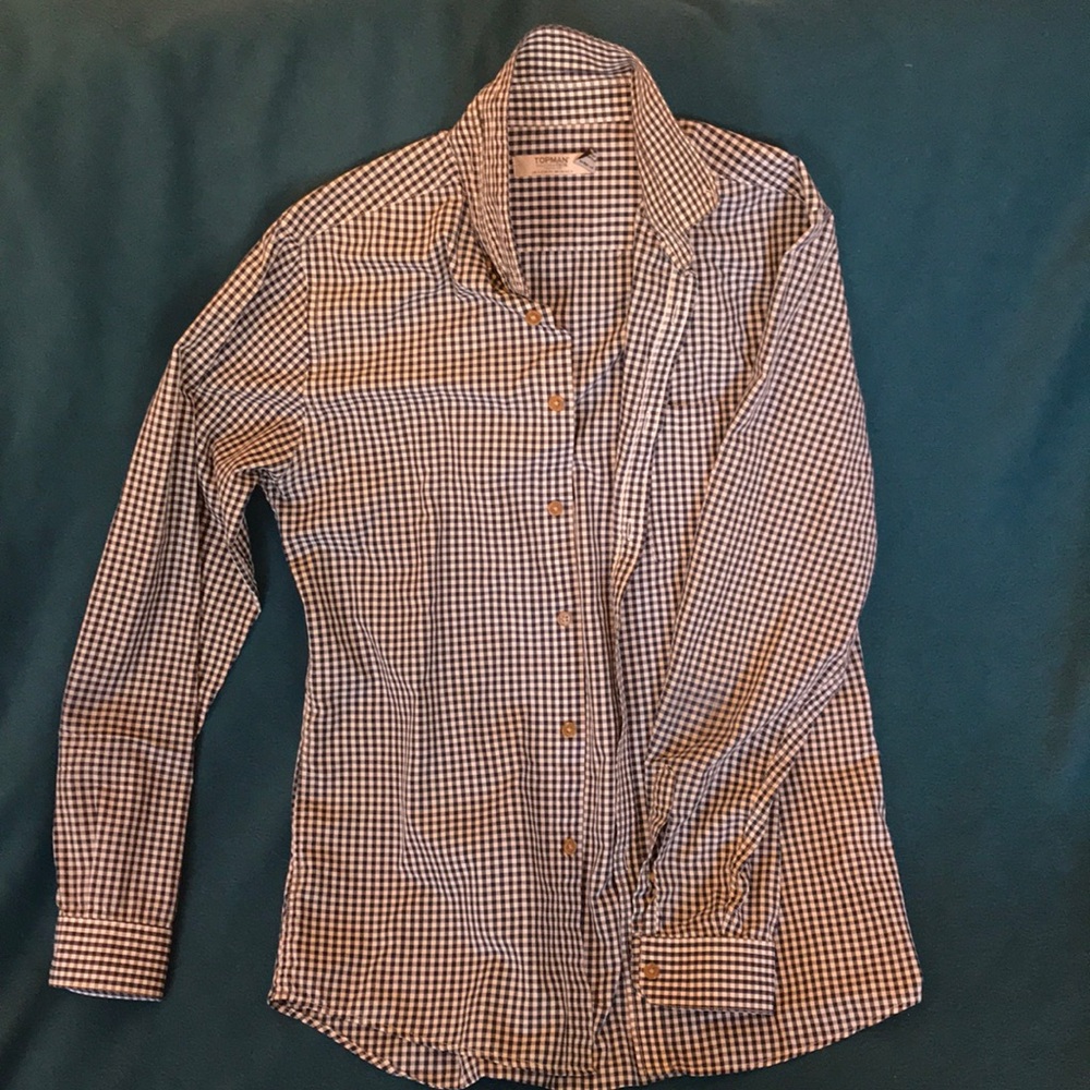 Topman S slim cotton button down navy gingham